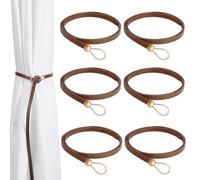 PH PandaHall 6 Pcs Leather Curtain Tie Backs No-Drilling Curtain Holdbacks with Buckle Minimalist Style Window Drapery Tie Drapes Rope Decorative Accessories for Home Office Hotel (Brown)