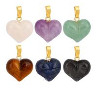 PH PandaHall 6 Pcs Natural Stone Heart Pendants Polished Mixed Crystal Gemstone Charms for DIY Jewellery Making, Chakra Necklace Bracelet Crafts for Valentine's Day Gift, 17x17.5x11mm