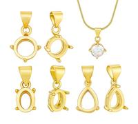 PH PandaHall 6 Pieces 3 Styles 24K Gold Plated Brass Open Back Bezel Pendant Trays Oval Teardrop Cabochon Settings Cabochon Base Pendant Charm for DIY Jewellery Making Findings and Craft Accessories