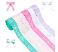 PH PandaHall 6 Rolls Happy Mother's Day Ribbons, 27m Satin Gift Ribbon 19mm Wide Silver Printed Polyester Grosgrain Ribbon for Gift Wrapping Flower Bouquet Wreath Cake Decoration DIY Craft