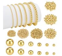 PH PandaHall 6 Sizes 18K Gold Plated Round Beads 590pcs Gold Spacer Beads Tiny Bead Seamless Ball Bead for Jewellery Making Stackable Bracelet Necklaces Earrings Summer DIY Craft, 2/2.5/3/4/5/6mm