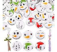 PH PandaHall 6 Styles 20mm Christmas Beads Wood Snowman Beads, 60pcs 4.5mm Large Hole Bead Marame Bead for Garland Jewellry Making Christmas Beading Projects DIY Crafts New Year Decorations