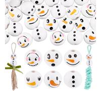 PH PandaHall 6 Styles 20mm Snowman Beads 60pcs Macrame Beads Wooden Bead 4.5mm Large Hole Christmas Printed Bead for Garland Jewellery Making New Year Home Party Decorations DIY Crafts