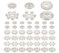 PH PandaHall 6 Styles 300PCS Silver Spacer Bead Snowflake Beads Daisy Flower Beads Flat Rondelle Metal Bead for Jewellery Making Christmas Bracelet Necklace Earring Craft Supplies