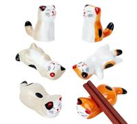 PH PandaHall 6 Styles Cat Chopsticks Holder Ceramic Chopstick Rest Set, Japanese Style Porcelain Lucky Cat Spoon Rest for Home Kitchen Dinner Fork Tableware Gift