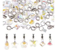 PH PandaHall 6 Styles Crystal Glass Pendant Charms, 30PCS Clear AB Beads Faceted Heart Star Teardrop Butterfly Square Pendants Transparent Beads with Large Hole Bail Hanger for Jewellery Making