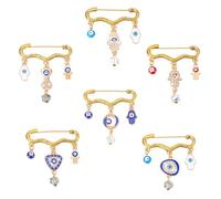 PH PandaHall 6 Styles Evil Eye Brooches Rhinestone Blue Eye Brooch, Blue Lucky Eyeball Hands Pins Enamel Evil Eye Charms for Women Clothes Handbags Scarf Decoration