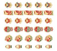 PH PandaHall 6 Styles Fish Beads 30pcs Matte Golden Enamel Fish Beads Gold Fish Bead Red Lucky Charms Marine Animal Theme Bead for Crafts Bracelet Necklace Jewellery Making