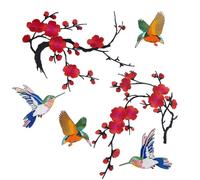 PH PandaHall 6 Styles Flower Bird Iron on Patches Red Plum Blossom and Hummingbird Embroidered Patches Chinese Style Applique for Women Clothes Jeans Jacket Dress Bag DIY Sewing Craft Decoration