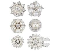 PH PandaHall 6 Styles Flower Pearl Button Covers 6PCS Imitation Pearl Rhinestone Cufflinks Platinum Detachable Clips Buttons Crystal Clip on Jewelry for Clothing Blouses Cufflinks Shirts, 17-27mm