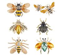 PH PandaHall 6 Styles Insects Brooches Pins Bees Lapel Pins Crystal Beetle Brooches Honey Bee Brooch Sparkle Rhinestones Lapel Pin for Women Men Clothing Backpack Decor Birthday Party Jewelry Gifts