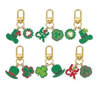 PH PandaHall 6 Styles St. Patrick's Day Keychain Good Lucky Keychains Shamrock Keyring Hat Beer Key Chain Leaf Clover Bag Charms for Car Keys Accessories Handbag Purse Backpack Decor Party Gift