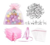 PH PandaHall 60 Sets Party Return Gifts Baby Shower Favors Baptism Favors Party Souvenirs Organza Gift Bags Clear Bags with Charms & Satin Ribbon for Weddings Anniversary Birthday Party Supplies