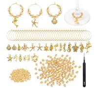 PH PandaHall 60 Sets Wine Glass Charms, Alphabet Wine Glass Markers Ocean Pendants Golden Beads Cup Tag Ring Drink Identifiers for Stem Glasses Cocktail Champagne Party Favors Decor