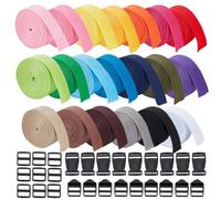 PH PandaHall 60 Yards 20 Colours PP Webbing Strap 1 inch Cotton Ribbon Strap with 30pcs 3 Style Quick Side Release Buckles Fabric Straps for Sewing DIY Craft Cloth Tote Bag Seat Belt Collar Upholstery