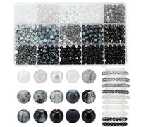 PH PandaHall 600pcs 6mm Black White Glass Beads 15 Styles Round Bracelet Beads Small Crackle Crystal Glass Bead Small Frosted Loose Jewellery Bead for Necklaces Bracelets DIY Jewellery Making