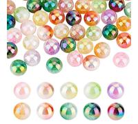 PH PandaHall 60Pcs 10 Colors Acrylic Beads, 16mm Round, Multi-colored, Opaque Crackle, UV Plating, Two-Tone, Gemstone Ball Beads for Necklace, Bracelet, Earrings, DIY Jewelry Crafts Making