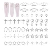 PH PandaHall 60pcs 10 Styles Alloy Nail Charms, Star/Snowflake/Cross Nail Art Charms Rhinestone Nail Art Decorations for Nails Design Makeup DIY Crafts Jewellery Making
