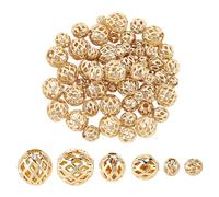 PH PandaHall 60pcs 14K Gold Plated Round Beads, 4/6/8mm Round Hollow Bead Metal Spacer Beads Filigree Loose Bead for Earrings Bracelet Pendant Waist Chain Necklaces Jewellery DIY Crafts