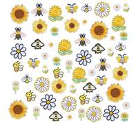 PH PandaHall 60pcs 15 Styles Iron On Patches Flower Bee Sew On Patches Daisy Embroidery Applique Cute Cartoon Applique Patch for Summer Clothing Jacket Bag DIY Craft Decor Repair T-Shirt Shoes Jeans