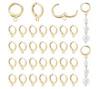 PH PandaHall 60PCS 18K Gold Plated Earring Hooks Round Leverback Earring Hoops Gold Earwires Small Huggie Hoop with Horizontal Loops for Women Jewellery Making Findings, 15x11.5x2mm