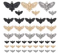 PH PandaHall 60pcs 2 Sizes Skull Head Moth Pendants, 3 Colors Moth Charms Alloy Gothic Jewelry Charm Skeleton Vintage Metal Charm for DIY Earrings Bracelet Necklace Craft Treat Or Trick Gift