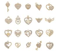 PH PandaHall 60pcs 20 Styles Heart Charms Crystal Hearts Dangle Pendants Rhinestone Heart Charms Love Pendants for Mother's Day Necklace Bracelet Earring Keychain Jewelry Making Christmas