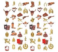PH PandaHall 60pcs 30 Styles Western Cowboy Charms for Jewellery Making Cowboy Boot Hat Charms Steer Skull Horse Cactus Pendants Antique Golden Pendant for Bracelet Necklace DIY Craft
