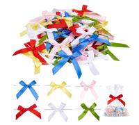PH PandaHall 60pcs 6 Colors Satin Ribbon Twist Tie Bows Bowknot with Iron Wire Twist Ties Gift Wrapping Bows Red Bow Ribbon for Package Craft Candy Party Decoration 8x10.2 cm