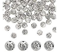PH PandaHall 60pcs 8mm Silver Spacers Beads, Tibetan Round Charms Beads