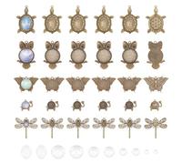 PH PandaHall 60pcs Animal Pendant Trays Kit 30pcs 5 Styles Bronze Blank Pendant Owl Turtle Pendant Bezel, 30pcs Clear Glass Cabochon Dome Settings for DIY Craft Jewellery Making Animal Photo Charms