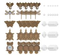 PH PandaHall 60PCS Animal Photo Charms, 5 Styles Turtle Pendant Trays Blank Bezel Elephant Owl Butterfly Dragonfly Cabochon Bezel Settings for DIY Wedding Graduation Gift Jewellery Making