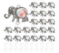 PH PandaHall 60pcs Elephant Photo Charms Alloy Elephant Pendant Trays Animal Charms Blank Bezel with 10mm Transparent Cabochon Dome Tiles Memorial Photo Pendant for Jewelry Making, 21x24mm