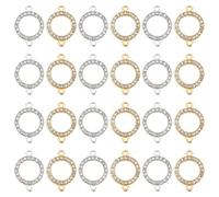 PH PandaHall 60pcs Flat Round Link Charms Rhinestone Connectors Charms 13.5mm Alloy Round Jewelry Links Ring Circle Charm Links Double Loop Jewelry Connectors for Bracelet Earring DIY, Gold/Platinum