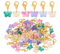 PH PandaHall 60Pcs Glass Butterfly Dangle Charms Crochet Stitch Marker 6 Colors Crystal Glass Charms Pendants With Lobster Claw Clasps For Necklace Earrings Bracelets Keychains Knitting