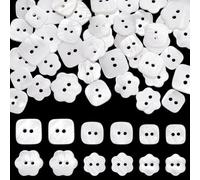 PH PandaHall 60pcs Natural Shell Buttons, 10~15mm Sewing Shirt Buttons 2-Hole Flower Square Shell Button White Craft Seashell Button for Shirt Cloth Coats Suits Jacket Blazers Sewing Crafting