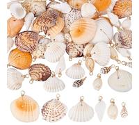 PH PandaHall 60pcs Natural Shell Charms Ocean Beach Seashells Charms, 6 Styles Conch Scallop Shell Pendants for Earrings Necklace Bracelet Jewellery Making DIY Crafts, 19~34mm