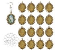 PH PandaHall 60pcs Pendant Tray Kit, 30pcs Oval Pendants Blank Bezels Antique Bronze Charm Trays Bases, 30pcs 25x18mm Clear Glass Cabochons for Wedding Bouquet Graduation Cameo Memorial Photo Charm