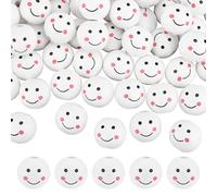 PH PandaHall 60pcs Smile Face Wooden Beads, 1" Natural Wood Beads White Loose Beads with Face Large Hole Beads for Garland Wreath DIY Key Chain Angel Craft Jewelry Making, 5.5mm Hole