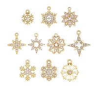 PH PandaHall 60pcs Snowflake Charms 10 Styles Star Rhinestone Pendants Golden Winter Charms Christmas Charm Snow Pendant for Jewellery Making Bracelet Necklace Earrings DIY Craft Xmas Decoration
