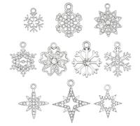 PH PandaHall 60pcs Snowflake Charms 10 Styles Winter Rhinestone Pendants Christmas Charm Silver Star Charms Xmas Snow Pendant for Jewellery Making Bracelet Necklace Holiday DIY Craft Party Decoration