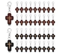 PH PandaHall 60pcs Wood Cross Charms, 2 Colors Easter Clip-on Cross Pendant Mini Crosses Stitch Marker Charms with Lobster Clasp for Necklace Jewelry Making, Keychain, Zipper Pull, 17x13x5mm