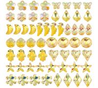 PH PandaHall 60pcs Yellow Faceted Glass Beads Crystal Beads, 15 Styles Star Butterfly Heart Flower Shaped Bead for Necklace Earring Bracelet Jewellery Making, Hole: 1.5mm