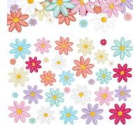 PH PandaHall 64pcs 4 Sizes Daisy Flower Patches 8 Colors Embroidered Appliques Iron On Patch Cute Flower Embroidered Sew on Applique Patches for Bags Hats Shoes Jeans Repair DIY Decoration
