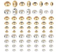 PH PandaHall 64pcs 4 Sizes Slider Beads 24K Gold Plated Stopper Beads 925 Sterling Silver Plated Spacer Bead Adjustable Bead with Rubber Insert for Summer Bracelets Necklace Jewelry, 5/6/7/8mm