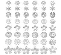 PH PandaHall 64pcs 8 Styles Flower Bead Caps Platinum Bead End Caps Spacer Beads Flat Spacers Flower Bracelet Brass Beads for Friendship Bracelet Earring Jewellery Making DIY Crafts 7~13mm