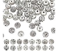 PH PandaHall 64pcs 8 Styles Tibetan Style Round Beads 10mm Metal Craft Loose Beads Antique Silver Jewellery Bead Ball Spacer Bead for DIY Bracelet Necklace Crafts Making Handmade