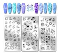 PH PandaHall 66 Patterns Spaceship Nail Art Templates, 3pcs Planet Universe Nail Stamping Moon Star Astronaut Nail Art Stencils Stainless Steel Nail Image Plates for Nail Design Print Manicure Salon