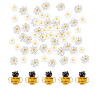 PH PandaHall 66pcs Lampwork Glass Beads 3 Styles Daisy Flower Beads Bee Bead 3D Bees Honeybee Flower Glass Bead for Jewellery Making Necklace Bracelet Earring Christmas Decoration DIY Crafts