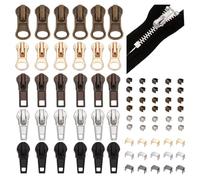 PH PandaHall 66pcs Zipper Repair Kit, 5 Styles Zipper Pull #5 Zipper Slider Replacement Zipper Zinc Alloy Zipper Bottom Stop and Top Stop for Bag Jacket Tent Clothes Purse DIY Sewing Replacement